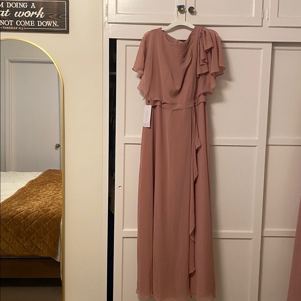 NWT Azazie Aaliyah A-Line Scoop Pleated Chiffon Dress Dusty Rose A16 - Picture 2 of 4